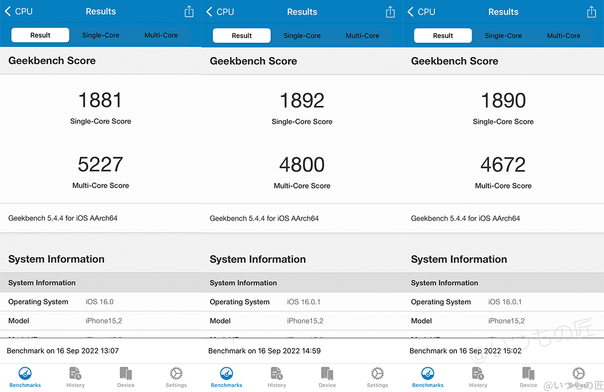 | iphone review.jp Geekbench 5の3回の実行結果