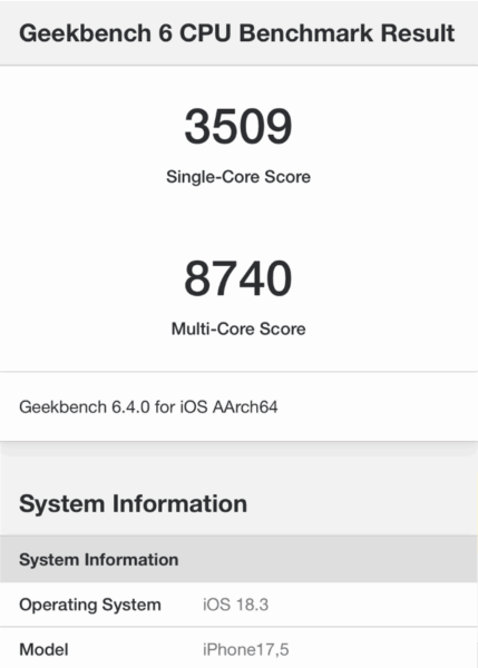 iPhone16e AnTuTu ベンチマーク GeekBench 6結果