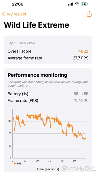 iPhone Air AnTuTu ベンチーク 3DMark WildLife Extreme 測定結果