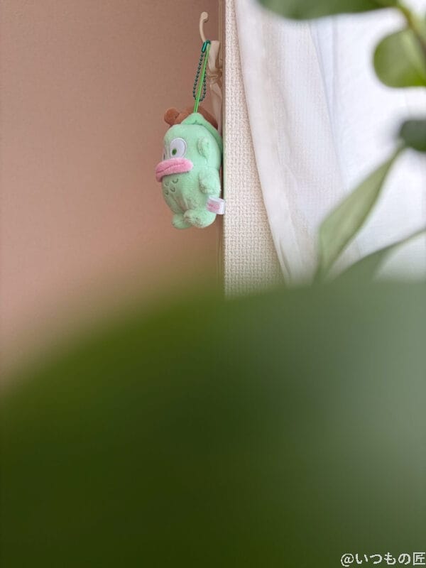 iPhone17 カメラ 緑色の魚のマスコットキーホルダーを捉えた一枚